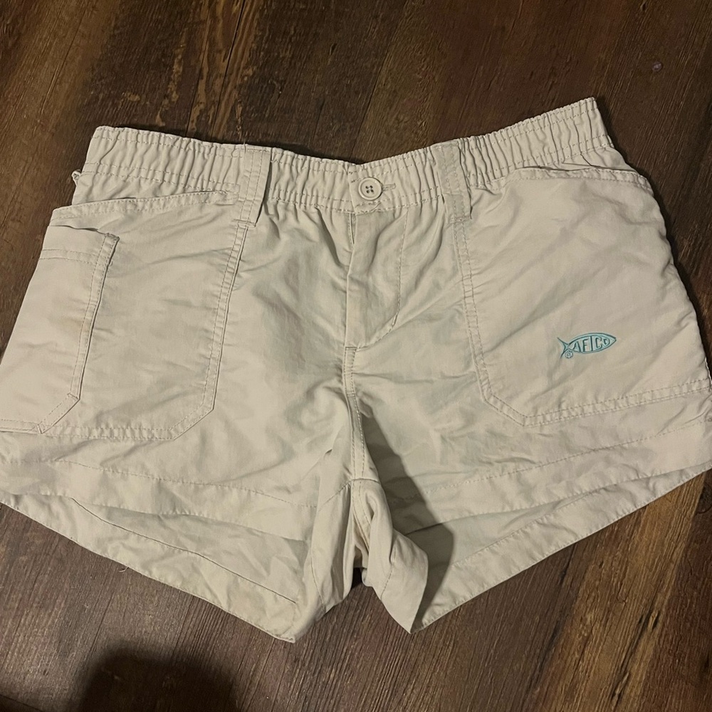 AFTCO Women's Tan Cargo Shorts with Teal Logo